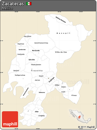 Classic Style Simple Map of Zacatecas, single color outside