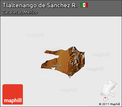 Physical 3D Map of Tlaltenango De Sanchez R., single color outside