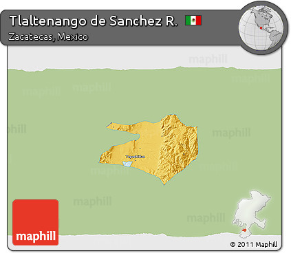 Savanna Style 3D Map of Tlaltenango De Sanchez R., single color outside