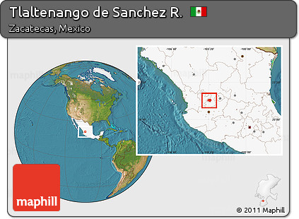 Satellite Location Map of Tlaltenango De Sanchez R., highlighted country