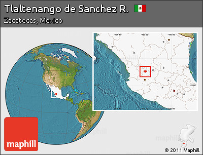 Satellite Location Map of Tlaltenango De Sanchez R., highlighted country