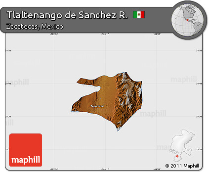 Physical Map of Tlaltenango De Sanchez R., single color outside