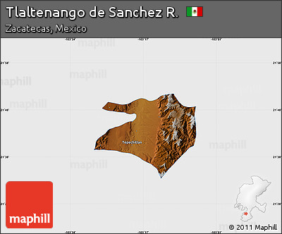 Physical Map of Tlaltenango De Sanchez R., single color outside