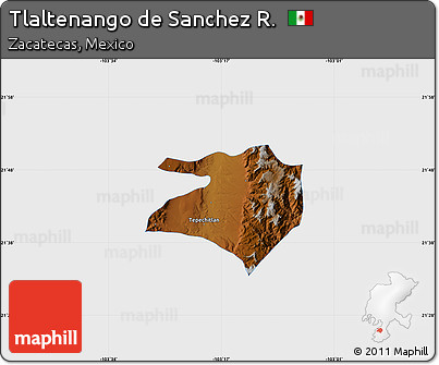 Physical Map of Tlaltenango De Sanchez R., single color outside