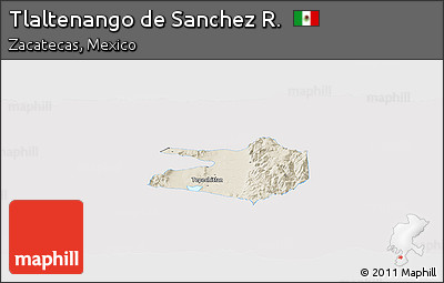 Shaded Relief Panoramic Map of Tlaltenango De Sanchez R., single color outside