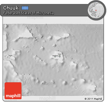 Physical 3D Map of Chuuk, lighten, desaturated