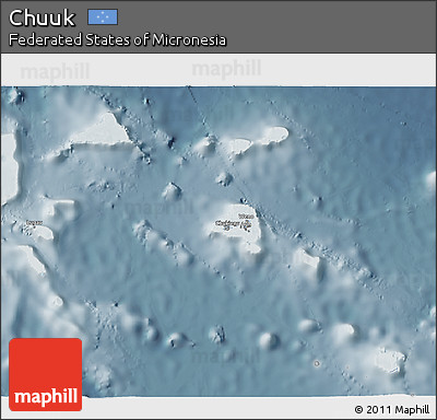 Shaded Relief 3D Map of Chuuk, semi-desaturated