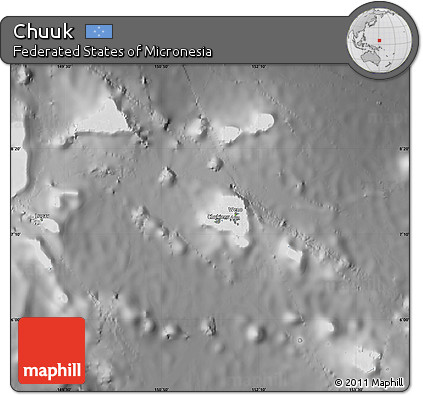 Physical Map of Chuuk, desaturated