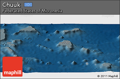 Shaded Relief Panoramic Map of Chuuk, darken