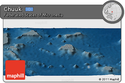 Shaded Relief Panoramic Map of Chuuk, darken