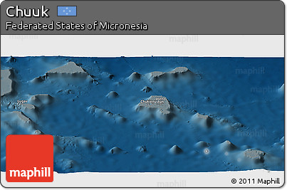 Shaded Relief Panoramic Map of Chuuk, darken