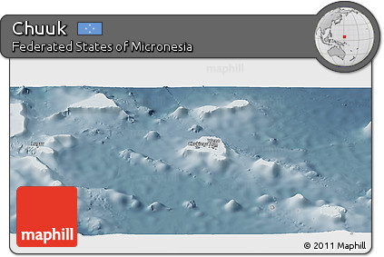 Shaded Relief Panoramic Map of Chuuk, semi-desaturated