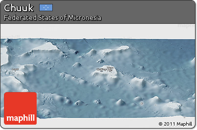 Shaded Relief Panoramic Map of Chuuk, semi-desaturated