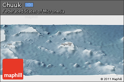 Shaded Relief Panoramic Map of Chuuk, semi-desaturated