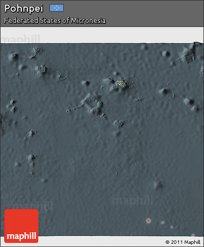 Satellite 3D Map of Pohnpei, darken, semi-desaturated