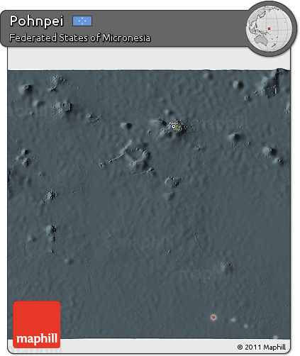 Satellite 3D Map of Pohnpei, darken, semi-desaturated