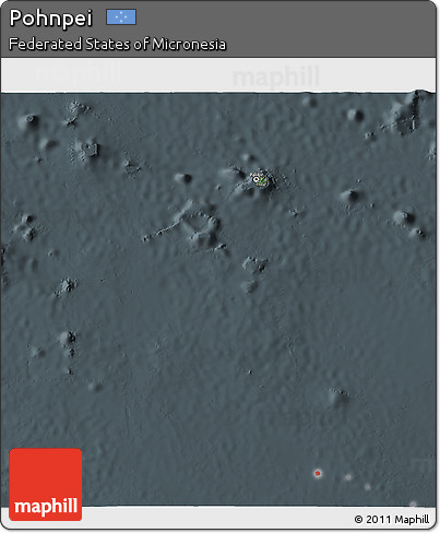 Satellite 3D Map of Pohnpei, darken, semi-desaturated