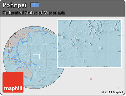 Gray Location Map of Pohnpei, highlighted country, within the entire country, hill shading