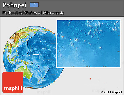 Physical Location Map of Pohnpei, highlighted country, within the entire country