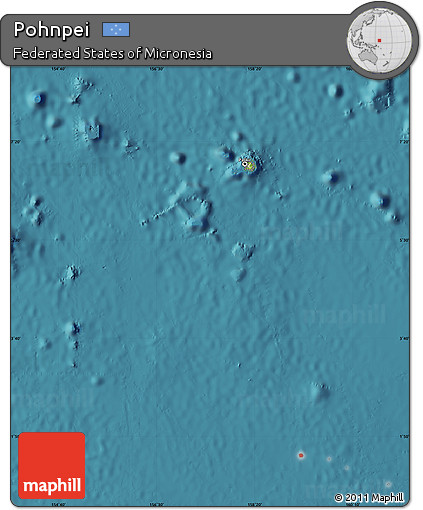 Physical Map of Pohnpei, satellite outside