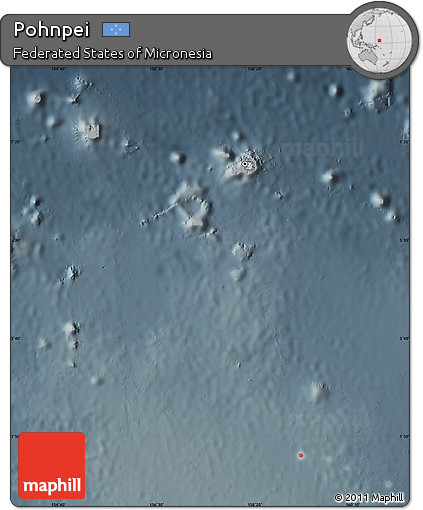 Shaded Relief Map of Pohnpei, darken, semi-desaturated