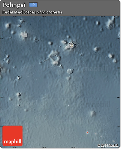 Shaded Relief Map of Pohnpei, darken, semi-desaturated