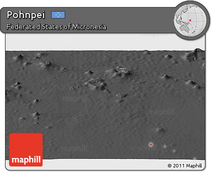 Satellite Panoramic Map of Pohnpei, darken, desaturated