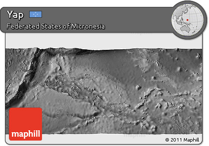 Physical 3D Map of Yap, darken, desaturated