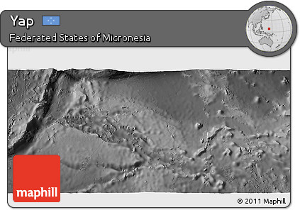 Shaded Relief 3D Map of Yap, darken, desaturated