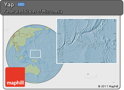 Savanna Style Location Map of Yap, highlighted country, hill shading