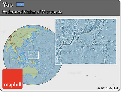 Savanna Style Location Map of Yap, highlighted country, hill shading