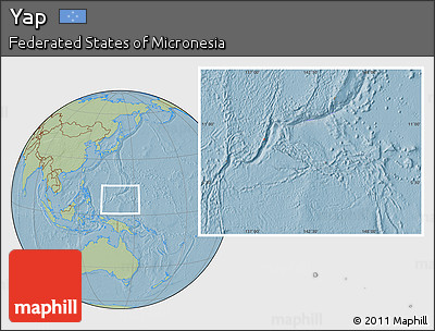 Savanna Style Location Map of Yap, highlighted country, hill shading
