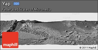 Shaded Relief Panoramic Map of Yap, darken, desaturated