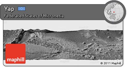 Shaded Relief Panoramic Map of Yap, darken, desaturated