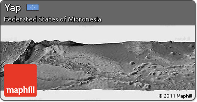 Shaded Relief Panoramic Map of Yap, darken, desaturated