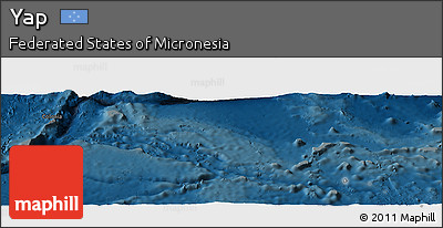 Shaded Relief Panoramic Map of Yap, darken