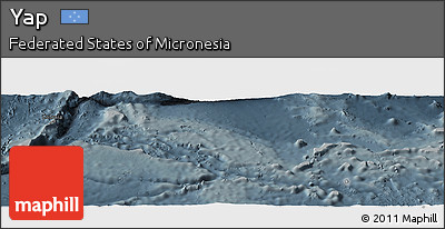 Shaded Relief Panoramic Map of Yap, darken, semi-desaturated