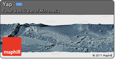 Shaded Relief Panoramic Map of Yap, darken, semi-desaturated