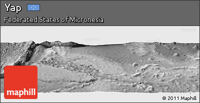 Shaded Relief Panoramic Map of Yap, desaturated