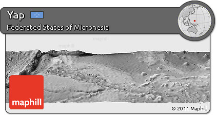 Shaded Relief Panoramic Map of Yap, desaturated