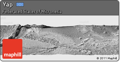 Shaded Relief Panoramic Map of Yap, desaturated