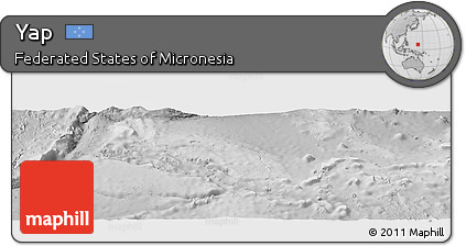Shaded Relief Panoramic Map of Yap, lighten, desaturated