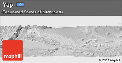 Shaded Relief Panoramic Map of Yap, lighten, desaturated