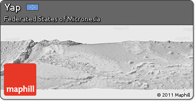 Shaded Relief Panoramic Map of Yap, lighten, desaturated