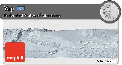 Shaded Relief Panoramic Map of Yap, lighten, semi-desaturated