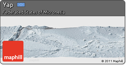 Shaded Relief Panoramic Map of Yap, lighten, semi-desaturated