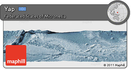 Shaded Relief Panoramic Map of Yap, semi-desaturated