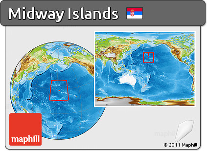 Physical Location Map of Midway Islands, highlighted continent, within the entire continent