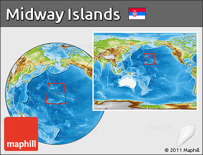 Physical Location Map of Midway Islands, highlighted continent, within the entire continent