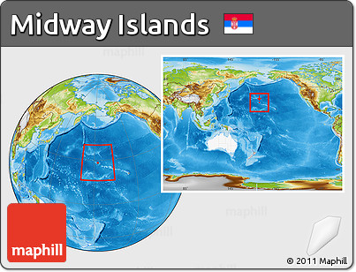 Physical Location Map of Midway Islands, highlighted continent, within the entire continent